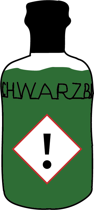HALK Illustration einer giftgrünen Flasche. Auf der Flasche ist ein Warnzeichen