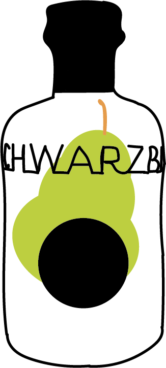 Birnencuvee Illustration einer Flasche. In der Flasche befindet sich eine grüne Birne