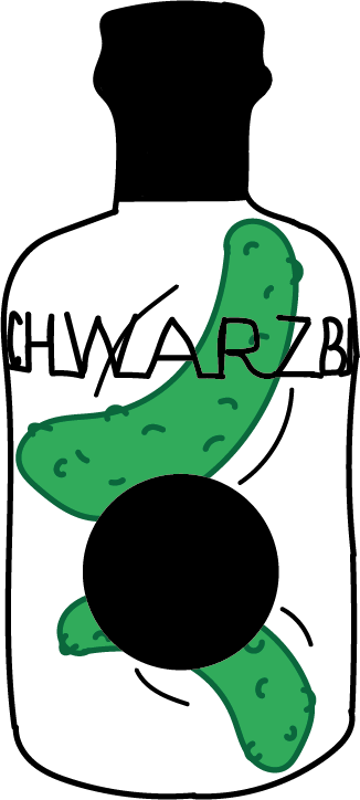 Ginch Illustration einer Flasche. In der Flasche schwimmt eine Gurke