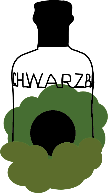 Hochwald Illustration einer Flasche. Die Flasche ist von Gebüsch umgeben