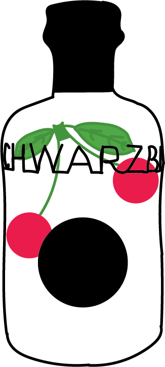 Marias Schatz Illustration einer Flasche. In der Flasche schwimmen Kirschen