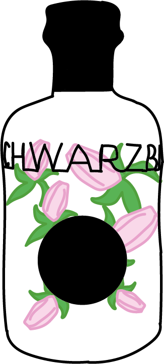 Quittenbrand Illustration einer Flasche. Darin befinden sich Quittenblüten