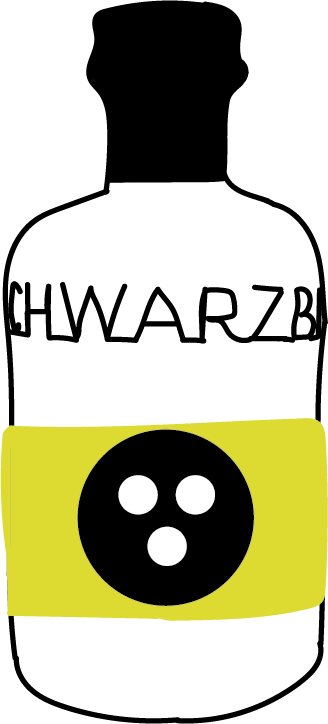 Risky Apple Illustration einer Flasche. Diese trägt eine Blindenbinde