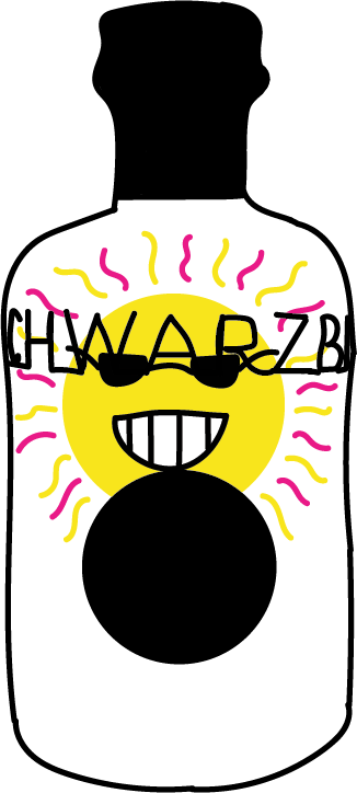 Little Miss Sunshine Illustration einer Flasche. In der Flasche ist eine grinsende Sonne