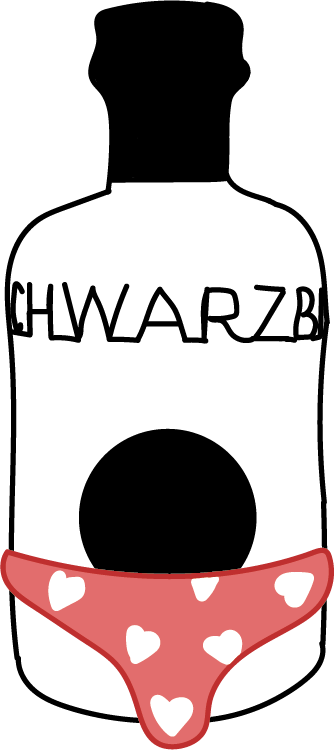 Zipfel Illustration einer Flasche. Die Flasche trägt eine Unterhose mit Herzen darauf