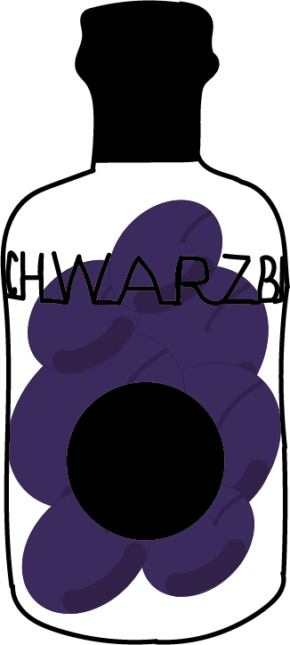 Zwetschge Illustration einer Flasche. In der Flasche befinden sich Zwetschken